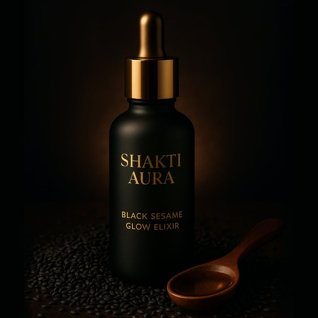 Shakti Aura Black Sesame Glow Elixir - luxury Ayurvedic face oil with black sesame seeds