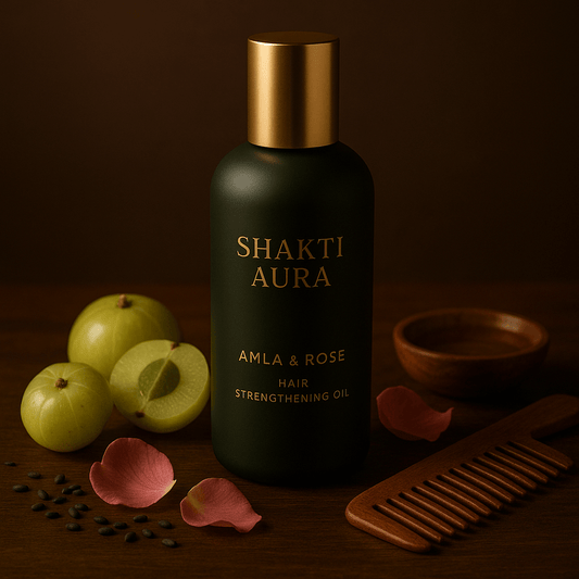 Shakti Aura Amla & Rose Hair Strengthening Oil - luxury Ayurvedic hair oil with amla and rose petals